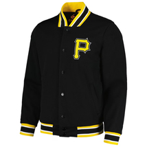 MLB Pittsburgh Pirates Black Yellow Satin Letterman Varsity Baseball Jacket - $143.80