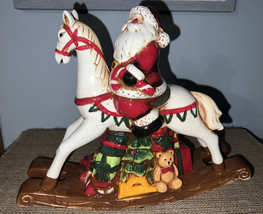 10&quot; Vintage Santa Claus Rocking Horse Christmas Table Centerpiece Decor Bear Lg - £18.30 GBP