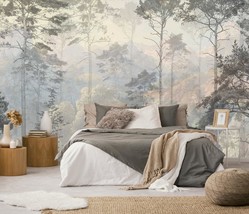 Hazy Forest Wall Mural, Abstract Nature Landscape Wallpaper,, Adhesive） - £111.98 GBP