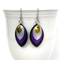 Nonbinary pride earrings, yellow white purple black chainmail scales  - £17.59 GBP