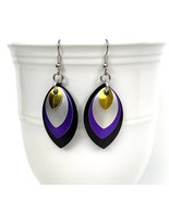 Nonbinary pride earrings, yellow white purple black chainmail scales  - £17.62 GBP