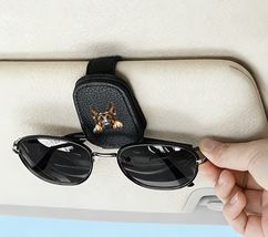 German Shepherd Magnetic Car Glasses Holder Faux Leather Clip Beige image 2
