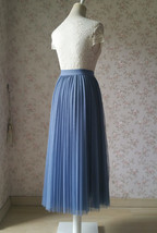 Dusty Blue Pleated Tulle Skirt Women Plus Size Tulle Pleated Skirt image 3