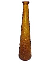 NO STOPPER Vintage MCM 15.5&quot; Empoli Italy Wave Genie Bottle Decanter Amb... - $61.66 CAD