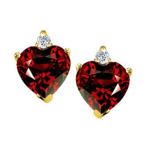 2.03Ct Heart Garnet &amp; CZ 14K Yellow Gold Plated Solitaire Stud Earrings - £29.45 GBP