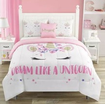 Dream Like A Unicorn Three Piece Bedding Twin Comforter,Sham &amp; Decorative Pillow - £91.56 GBP