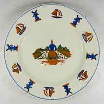 Schramberger Majolica Factory Germany Hand Painted Plate Windmills Sailboats - £23.81 GBP