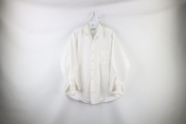 Vtg 60s Streetwear Mens 17 32 Collared Long Sleeve Button Shirt White Cotton USA - £35.57 GBP