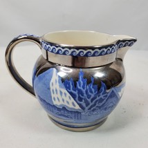 Vintage Wedgwood Fallow Deer Ceramic Pitcher 2.75 Inch Tall Blue Silver - $27.12