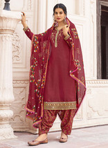 Beautiful Cherry Red Multi Embroidered Traditional Punjabi Style Suit1177 - £36.72 GBP
