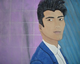 Painting Man Original Signed Art Acrylic Asian Male Handsome Face Carla Dancey - £20.61 GBP