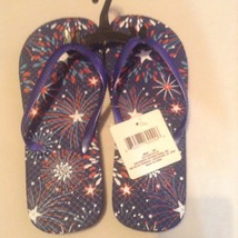 flip flops shoes Size 7 8  fireworks patriotic thongs USA sandals blue - $7.59