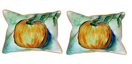 Pair of Betsy Drake Pumpkin Large Pillows 16 Inch x 20 Inch - £70.95 GBP