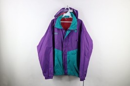 Vintage 90s Columbia Mens Size Large Spell Out Color Block Hooded Rain Jacket - £46.62 GBP