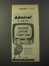 1953 Admiral Model 121DX11 Television Ad - Walt Disney&#39;s Smee of Peter Pan  - £14.74 GBP