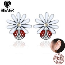 BISAER Flowers Stud Earrings 925 Silver Delicate Daisy Flower Earring For Women  - £16.66 GBP