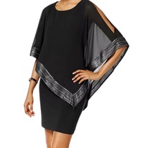 Black Capelet Overlay with Metallic Trim Shift Dress Size 10 - £42.52 GBP