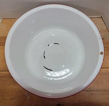 Vintage Large White Enamelware Round Pan Bowl Basin Tub Red Trim Farmhouse - £22.86 GBP