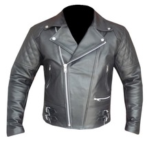 Black Real Cowhide Leather Classic Motorcycle Style Jacket Famous Classic Design - $209.99