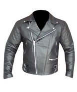 Black Real Cowhide Leather Classic Motorcycle Style Jacket Famous Classi... - $291.34 CAD