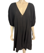 NWT H&amp;M Black V neck Short Puff Sleeve A Line Dress Size XL - $18.99