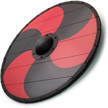 Viking Spiral Shield Red &amp; Black Design Steel Boss Wooden Hand Grip Wooden - £84.76 GBP