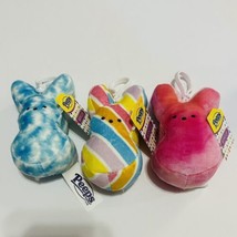 PEEPS Plush Easter Bunny 4&quot; Backpack Bag Clip TIE-DYE Keychain Lot Of 3 - £18.96 GBP