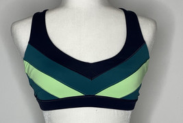 Athleta XS Green Blue Striped Cross Back Unlined Sports Bra L9 - £12.58 GBP