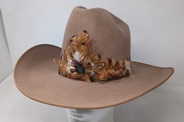 Vintage Morris West Original Cowboy Hat Western Wool Felt Feather Men&#39;s ... - £68.28 GBP