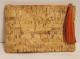 Mary Kay Paradise Calling Collection Gold Cork Print/Orange Tassel Cosmetic Bag - $9.89