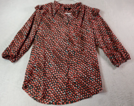 G By Giuliana Blouse Top Womens 2XS Red Black Polka Dot Long Sleeve Button Front - £19.97 GBP