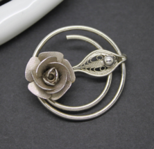 Vintage Signed Sarah Coventry Cov Silver Rose Filigree BROOCH Pin Jewellery - £19.19 GBP