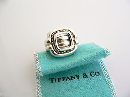 Tiffany &amp; Co Silver 18K Gold Rope Square Ring Band 6 Rare Gift Pouch Love - £351.09 GBP