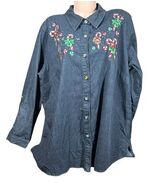 Quacker Factory Denim Roll Tab Sleeve Embroidered Candy Cane Shirt Shack... - €25,49 EUR