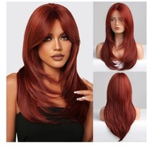 HAIRCUBE Red Wigs for Women,Long Layered Wigs with Bangs Heat Resistant... - £15.60 GBP