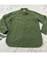 LL Bean Mens Chamois Cloth Shirt Size L Green Long Sleeve Button Up Cotton - $29.69