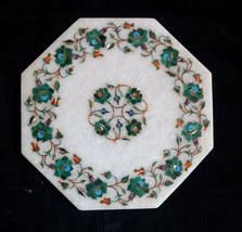 9&quot; Marble Plate Malachite Tile Floral Design Inlaid Marquetry Gems Decor... - £226.92 GBP