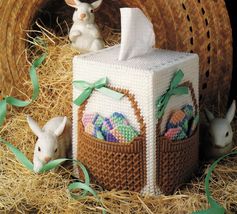Plastic Canvas Easter Egg Tissue Cover Flowers Basket Jewelry Sewing Kit Pattern - £7.82 GBP