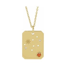 14k Yellow Gold Virgo Zodiac Constellation Orange Garnet Diamond Necklace - £585.01 GBP