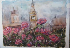 London cityscape watercolor painting,London original painting, pastel pa... - £35.45 GBP