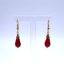 Vintage gold tone purple tear drop bead fishhook style earrings - £9.57 GBP