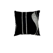 Black Satyna Pillow, Silver Metallic Accent, Back Black Velvet, 16x16&quot; - £27.11 GBP
