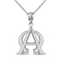 10k White Gold Christian Alpha and Omega Jesus Christ Symbol Pendant Necklace - £128.23 GBP+