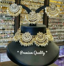 Bollywood Gold Plated Indian Kundan Jewelry Set Jhumka Necklace Bridal Fashion - £37.96 GBP