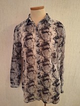 CAbi Size S 4 6 Long sleeve Semi-sheer Snake Print Blouse shirt Gray Bla... - $14.73