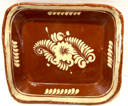 Antique Vintage Handmade Redware Pottery Tray 7.5 x 6.6 x 1.5 in - £95.31 GBP