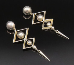 925 Silver - Vintage Modernist Bead Ball &amp; Bar Dangle Earrings - EG12116 - £63.91 GBP