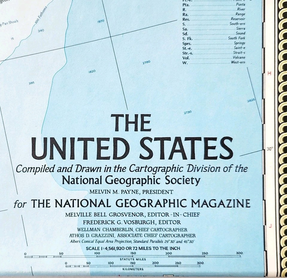 1968 The United States Map National Geographic Extra Large 42.5 x 29.25&quot;... - $29.99