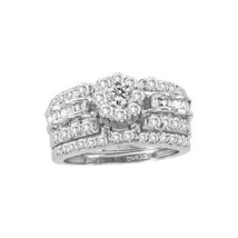 14kt White Gold Round Diamond Cluster Bridal Wedding Engagement Ring Band Set - £1,406.60 GBP