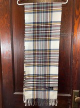 Brown Yellow Blue Plaid Cashmere Scarf Made in Scotland 70 in Soft Cashmere - £13.14 GBP